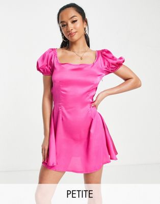 Missguided Petite Satin Tie Back Mini Dress In Pink