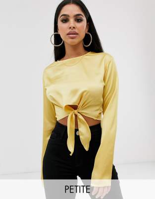 yellow satin crop top