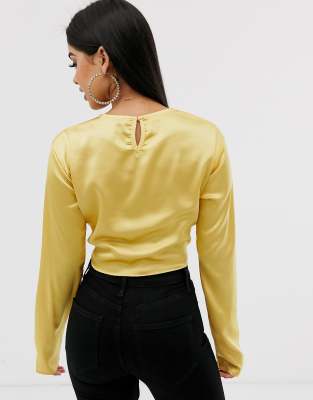 yellow satin crop top