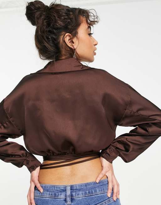 Missguided satin wrap store top