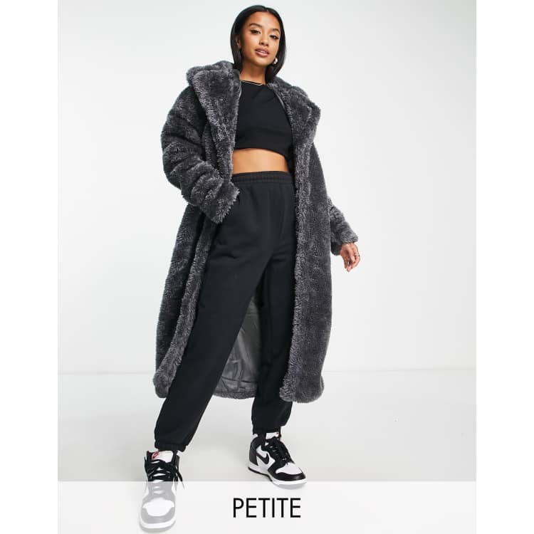 Missguided Petite seam detail borg teddy coat in gray