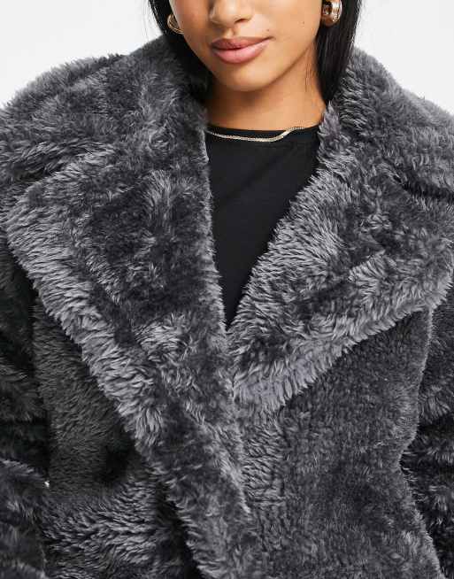 Grey fur hot sale coat missguided