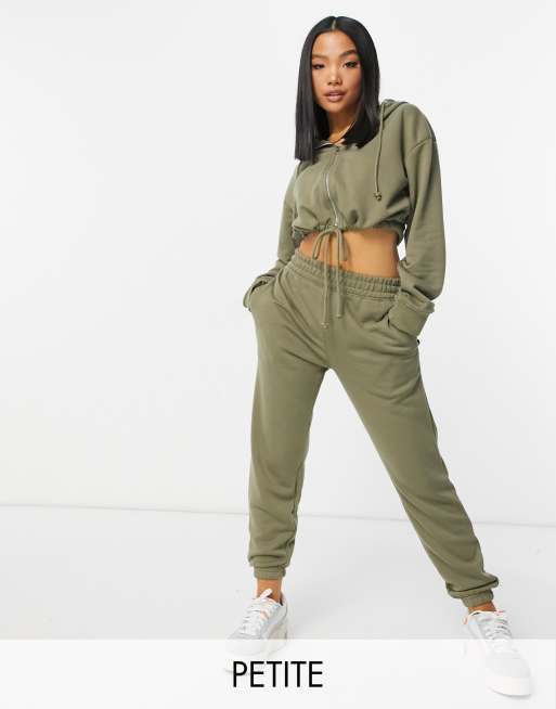 Missguided Petite Set Aus Kurz Geschnittenem Kapuzenpullover Und Jogginghose In Khaki Zweiteiler Evesham Nj