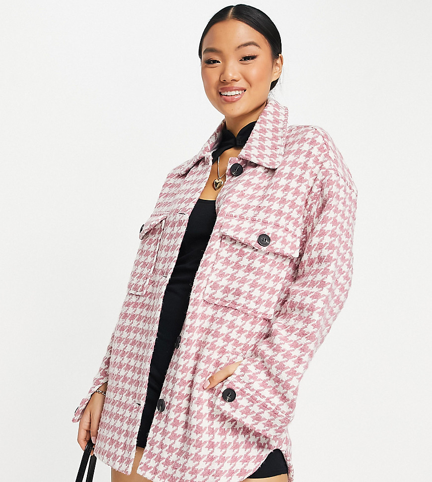 Missguided Petite shacket with houndstooth detail in pink
