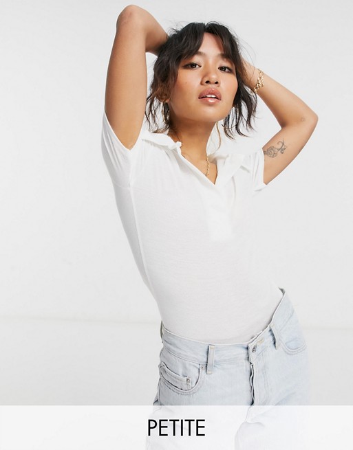 Missguided Petite short sleeve bodysuit with collar in white