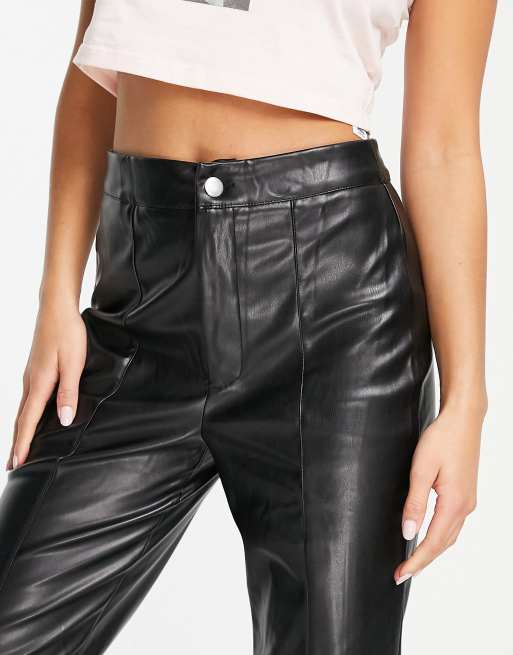 Missguided Petite slit front faux leather pants in black | ASOS