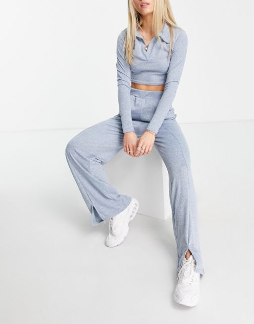 Missguided Petite loungewear co-ord fluffy ribbed legging in grey, ASOS