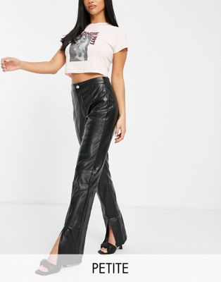 Missguided Petite split front faux leather trouser in black