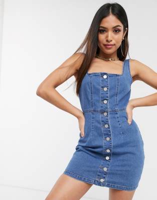 denim square neck dress