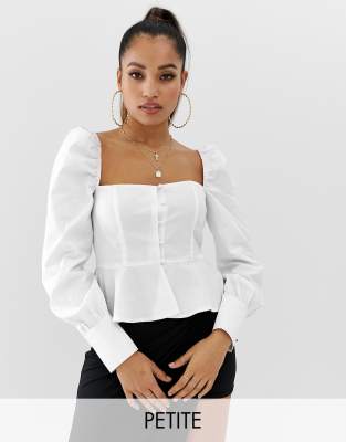 missguided square neck peplum top in white