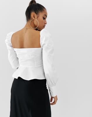 missguided square neck peplum top in white