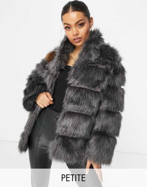 Grey pelted faux fur coat sale