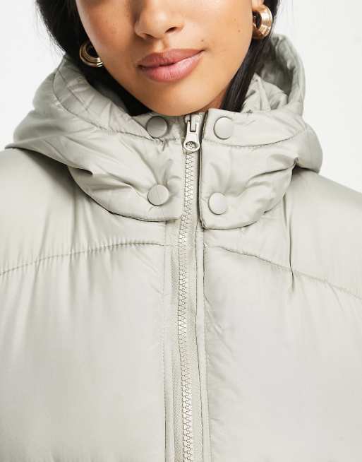 Missguided Petite stepped hem puffer jacket in sage ASOS