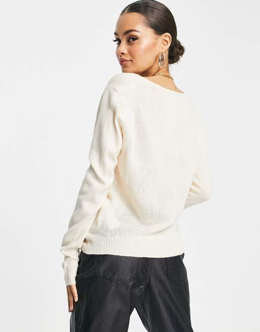 Missguided Petite - Strikket trøje med snoning foran i cremehvid, 2 af 4