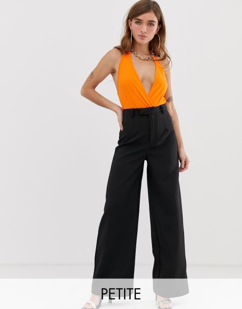 Missguided Petite tailored wide leg trousers in black