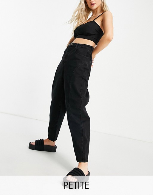 Missguided Petite tapered jeans with seam detail in black