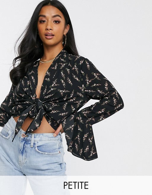 Missguided Petite tie front blouse in floral print