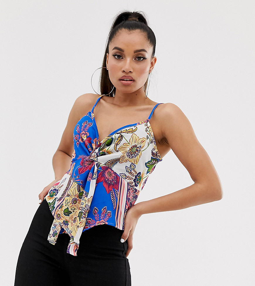 Missguided petite twist front cami top in mixed floral print-Multi