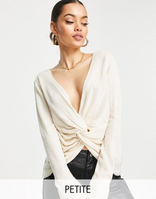 Missguided Petite twist front knitted jumper in cream