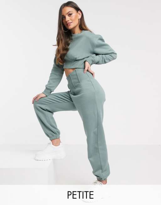 Missguided Petite two-piece corset detail sweatpants in sage | ASOS