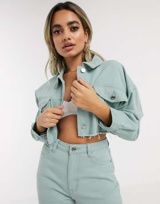 Missguided two-piece denim jacket in green