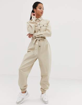 beige long sleeve jumpsuit