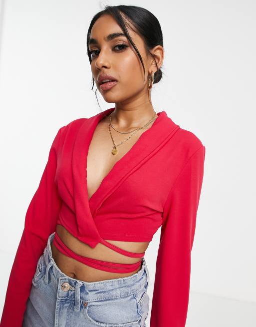 Missguided Petite - Varm pink cropped blazer med bindebånd, 2 af 4