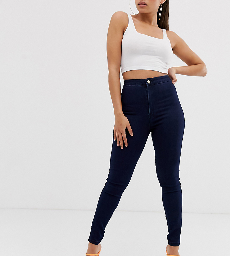 Missguided Petite – Vice – Blå skinny jeans med hög midja och superstretch