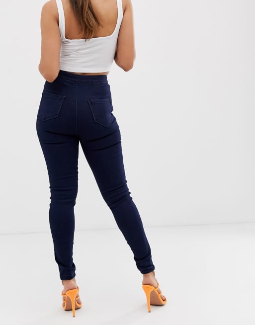 Missguided Petite – Vice – Enge Super-Stretch-Jeans mit hohem Bund in Blau, 2 von 4