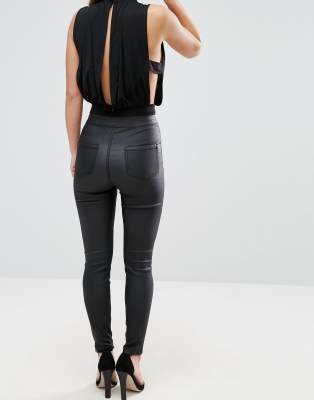 high waisted coated skinny jeans