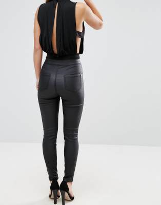 coated high waisted skinny jeans