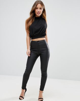 missguided high waisted coated skinny jeans