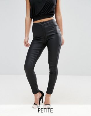 Missguided Petite - Vice Skinny jeans met hoge taille en coating-Zwart