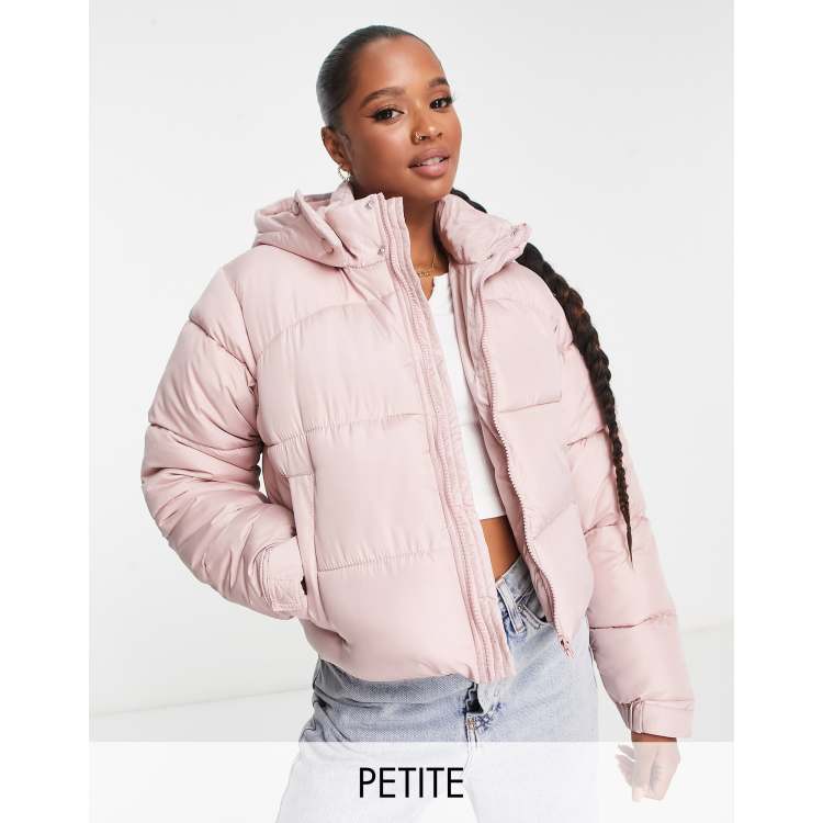 Missguided Petite Wattierte Steppjacke in Rosa mit Kapuze