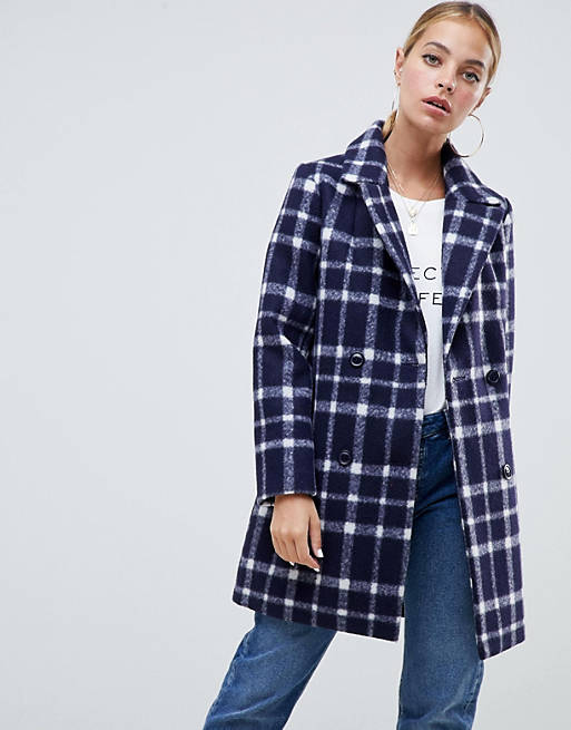 Missguided Petite wool coat in navy check | ASOS