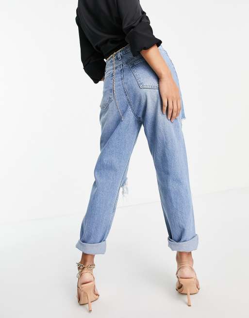 Missguided Petite - Wrath - Jean droit avec déchirures - Bleu, 2 de 4