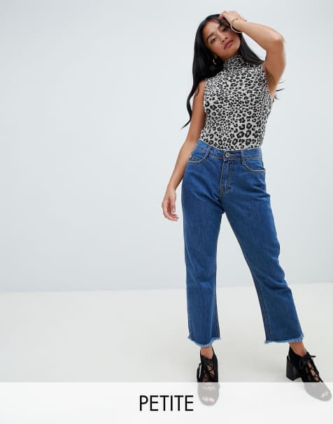 Missguided Petite Wrath mid rise cropped flare jeans in mid blue wash