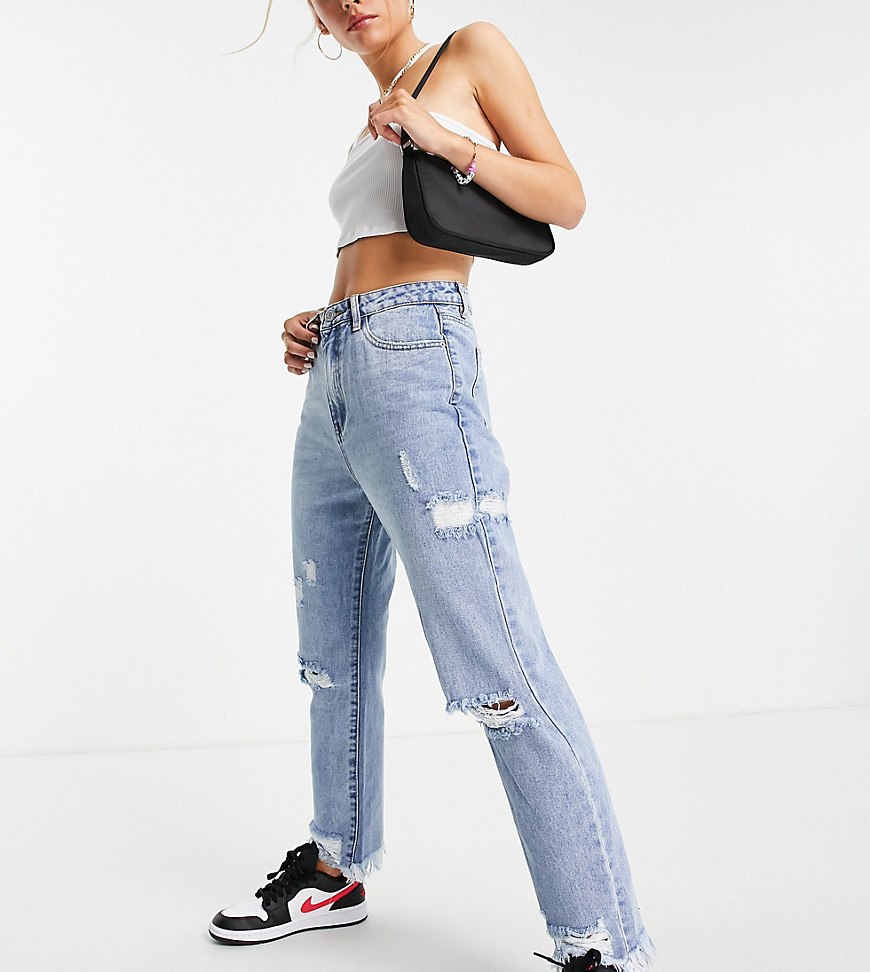 something sufficient believe Missguided Petite Wrath Straight Leg Jeans With Rips In Lightwash  Blue-blues | ModeSens