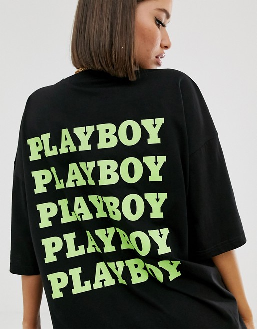 Missguided Playboy back slogan t-shirt dress in black