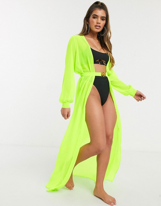 Missguided Playboy buckle detail kimono in neon green