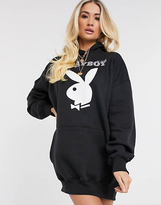 Formuler nikotin afbalanceret Missguided Playboy bunny graphic hoodie dress in black | ASOS