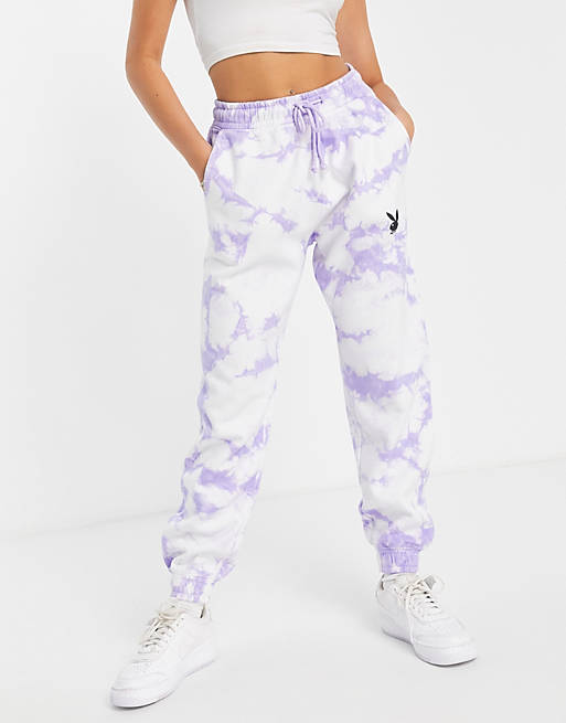 Missguided Playboy co-ord oversized jogger in lilac tie dye