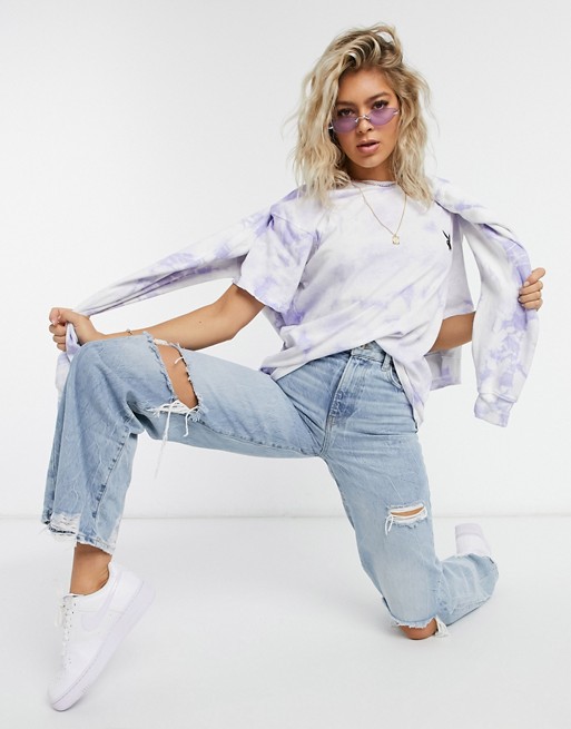 Missguided Playboy co-ord oversized t-shirt in lilac tie dye
