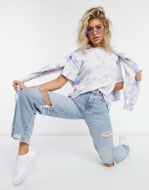 Missguided Playboy co-ord oversized T-shirt in lilac tie-dye | ASOS