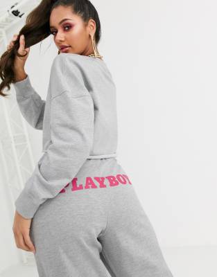 Playboy x missguided black velour wide leg joggers hot sale