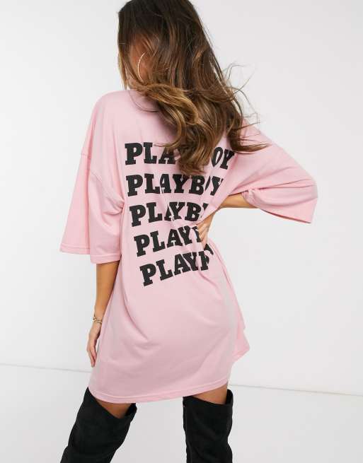 Missguided Playboy slogan t-shirt dress in pink | ASOS