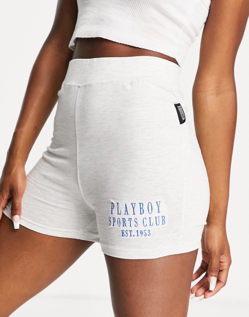 Missguided Playboy Sports booty short in gray - part of a set-Grey