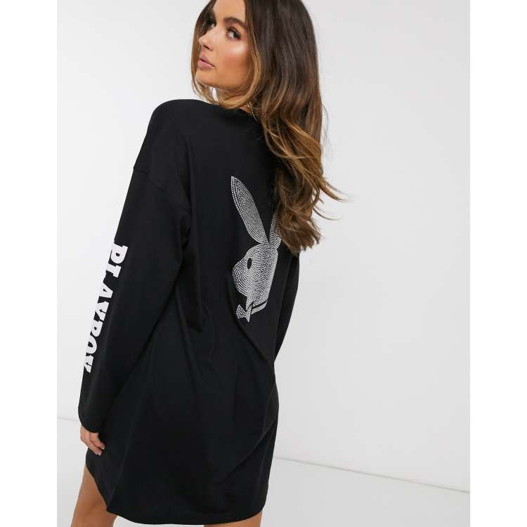 Missguided Playboy monogram all over print dress in multi