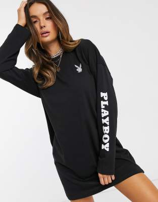 Missguided Playboy monogram all over print dress in multi