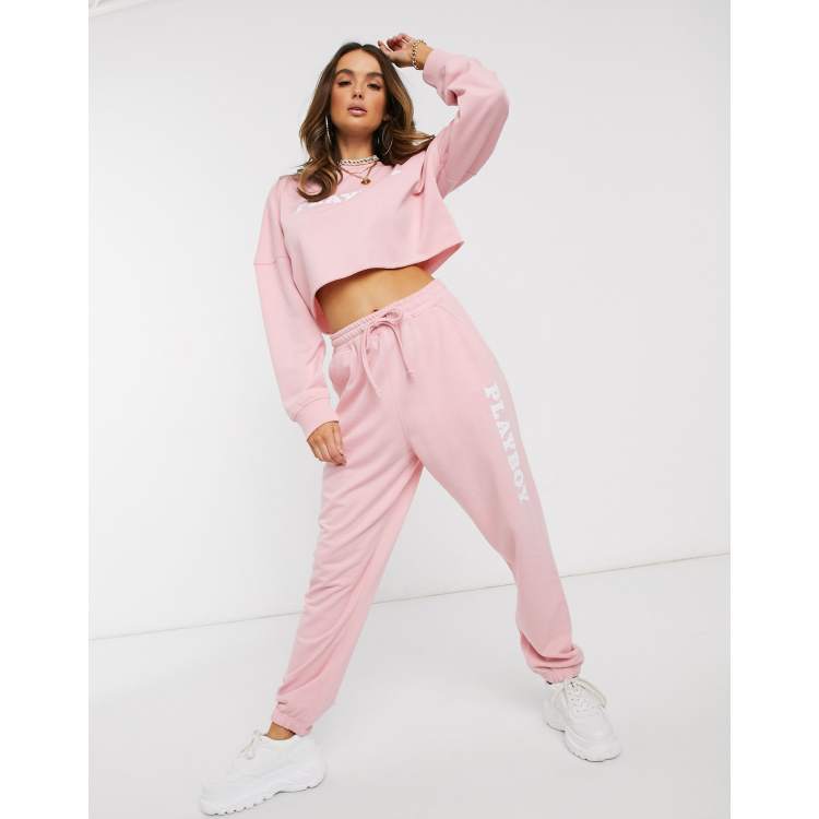 Missguided Playboy two-piece sweatpants in pink